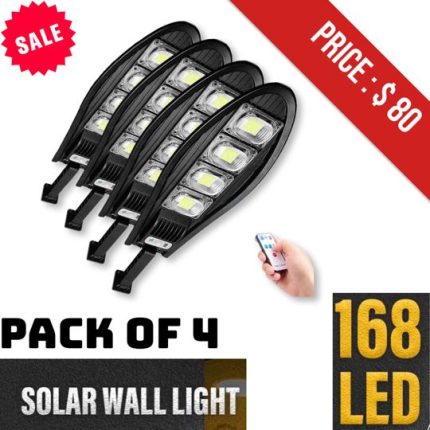 4 PACK 168 LED Solar Lights Outdoor Garden Street Light With Motion Sensor and Remote Control Waterproof Wall Light for Garage Floodlight